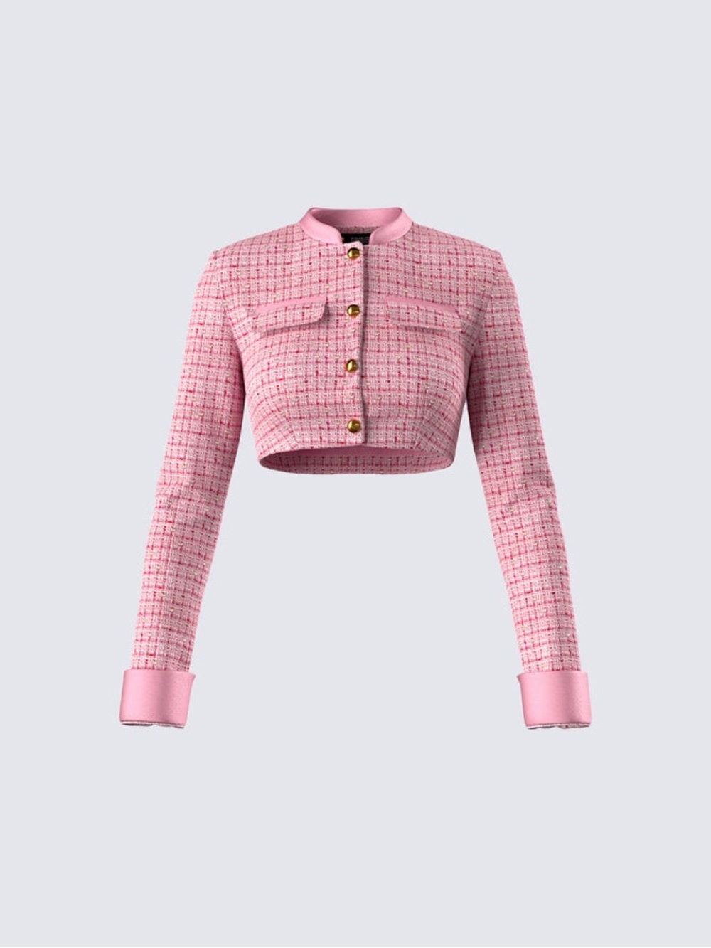 Finesse pippa Pink tweed Cropped jacket with Gold Buttons size S NWT